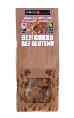 Ciastka owsiane z migdałami i czekoladą bez glutenu, bez dodatku cukru 150 g Pure&Good - Mercatare