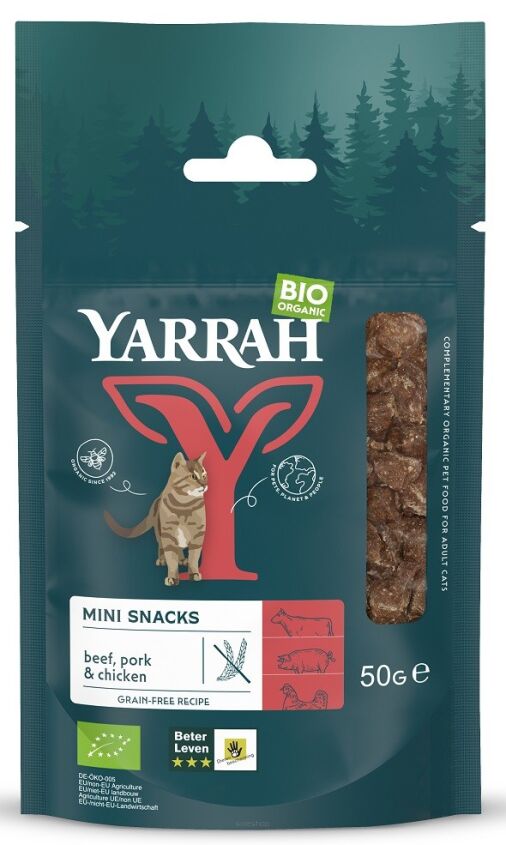 (DLA KOTA DOROSŁEGO) PRZYSMAK - KOSTKI Z WOŁOWINY, WIEPRZOWINY I KURCZAKA BIO 50 g - YARRAH