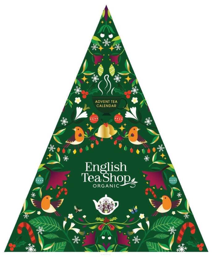 KALENDARZ ADWENTOWY (HERBATY I HERBATKI) BIO PIRAMIDKI (GREEN TRANGULAR – 13 SMAKÓW) (25 x 2 g) 50 g (PRODUKT SEZONOWY) - ENGLISH TEA SHOP ORGANIC