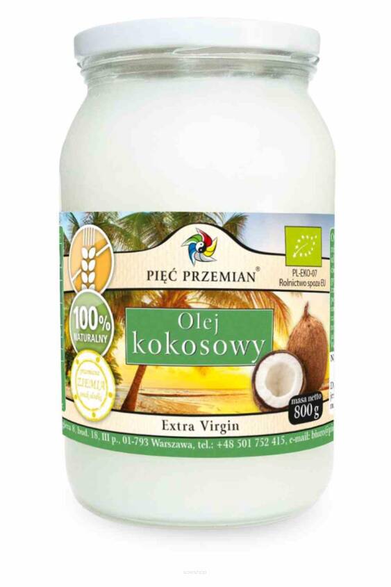 Olej kokosowy BIO extra virgin 800 g - Pięć Przemian