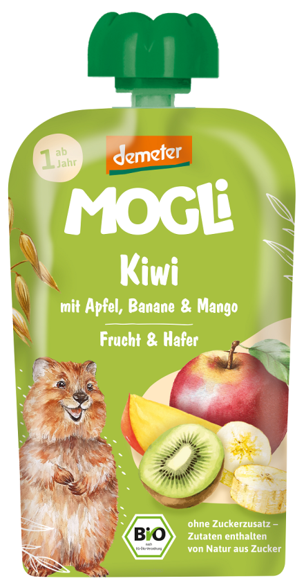 MUS JABŁKO - BANAN - KIWI - MANGO - OWIES BEZ DODATKU CUKRÓW OD 1 ROKU DEMETER BIO 100 g - MOGLI