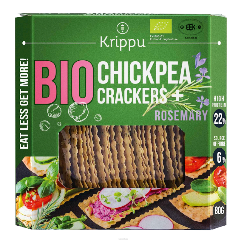 KRAKERSY PROTEINOWE Z CIECIERZYCY Z ROZMARYNEM BIO 80 g - KRIPPU