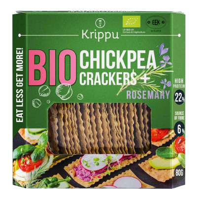 KRAKERSY PROTEINOWE Z CIECIERZYCY Z ROZMARYNEM BIO 80 g - KRIPPU