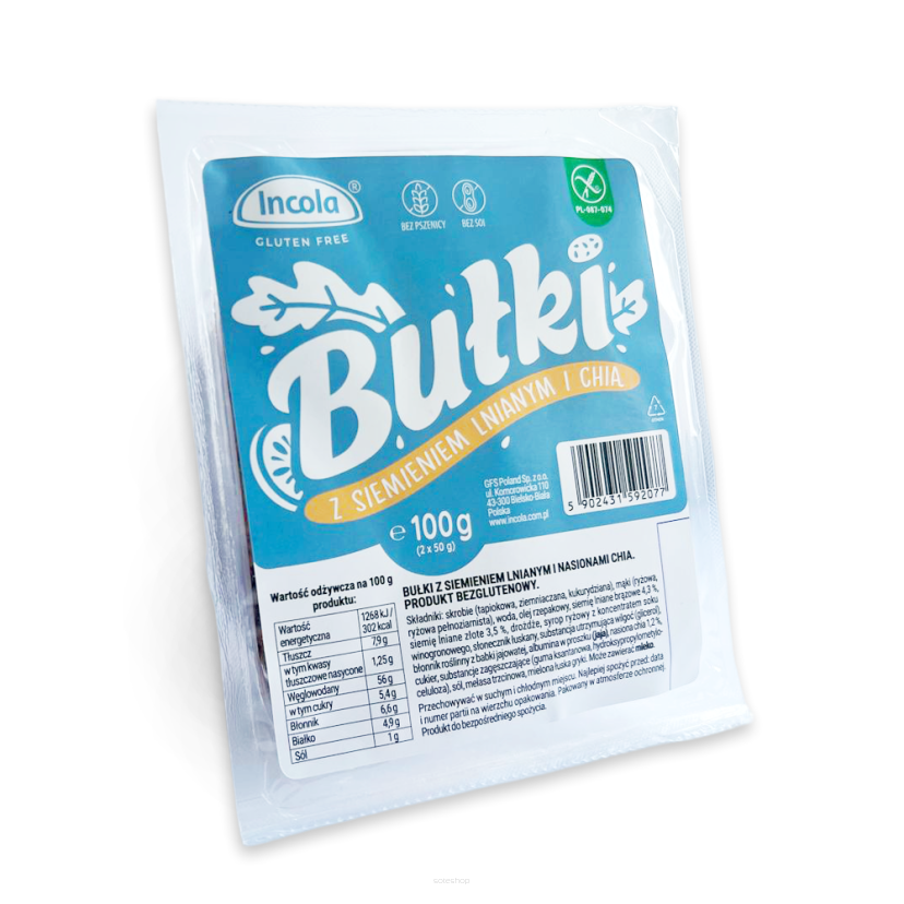 BUŁKI Z SIEMIENIEM LNIANYM I CHIA BEZGLUTENOWE (2 x 50 g) 100 g - INCOLA
