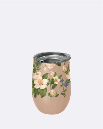 KUBEK ZE STALI NIERDZEWNEJ Z POKRYWKĄ BEŻOWY W KWIATY 420 ml - CHIC-MIC