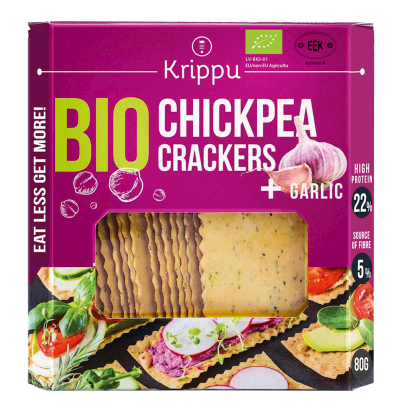 KRAKERSY PROTEINOWE Z CIECIERZYCY Z CZOSNKIEM BIO 80 g - KRIPPU