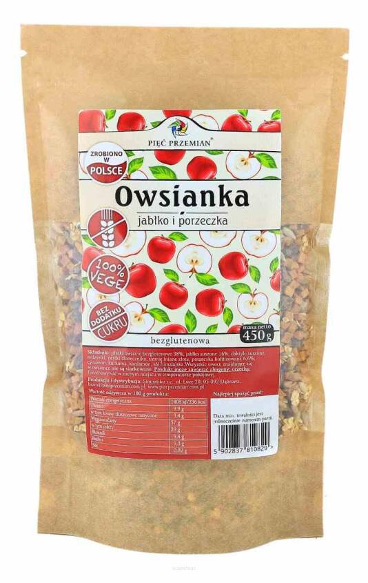 Owsianka jabłko porzeczka bezglutenowa 450 g - Pięć Przemian