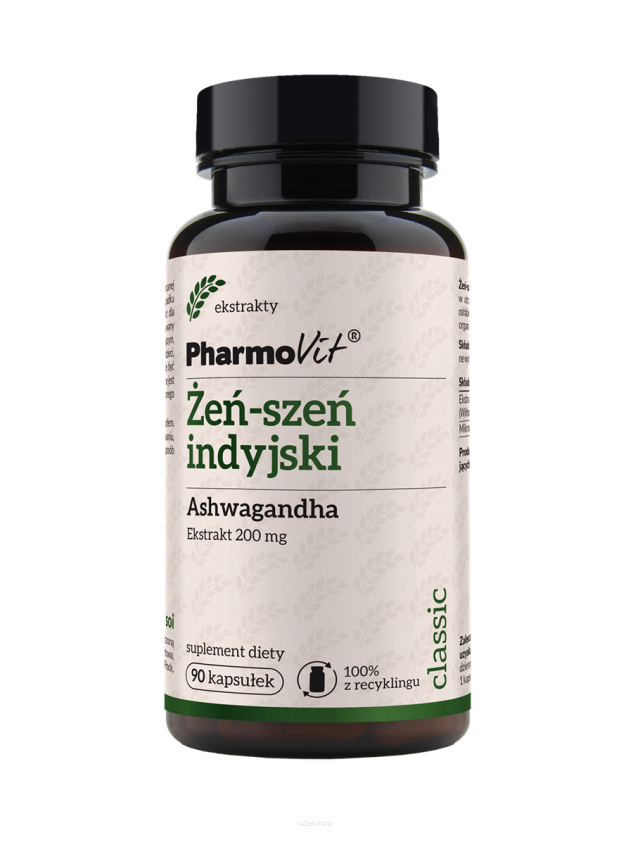 Żeń-szeń indyjski Ashwagandha 20:1 200 mg 90 kaps | Classic Pharmovit