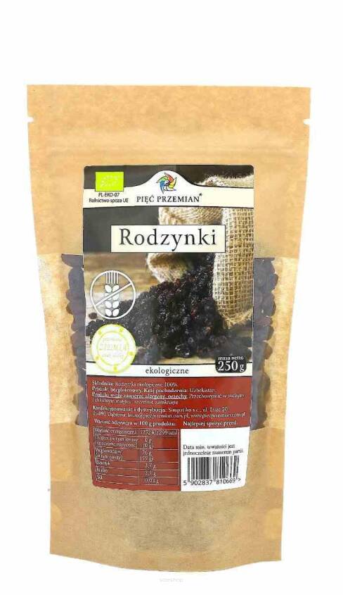 Rodzynki bezglutenowe BIO 250 g - Pięć Przemian