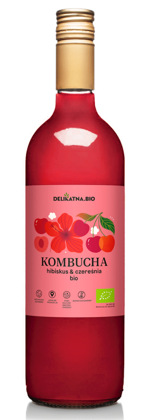 KOMBUCHA HIBISKUS I CZEREŚNIA BIO 750 ml - DELIKATNA