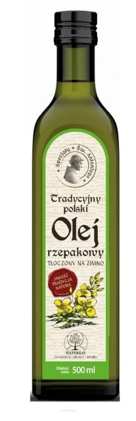Tradycyjny olej rzepakowy tłoczony na zimno 500ml