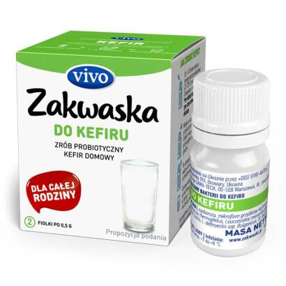 ŻYWE KULTURY BAKTERII DO KEFIRU "ZAKWASKA" BEZGLUTENOWE 1 g (2 FIOLKI) - VIVO