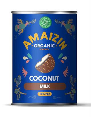 COCONUT MILK - NAPÓJ KOKOSOWY BEZ GUMY GUAR (17 % TŁUSZCZU) BIO 400 ml (PUSZKA) - AMAIZIN