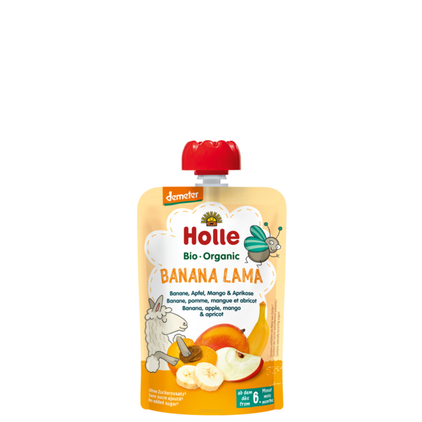 Mus BANANOWA LAMA banan, jabłko, mango i morela 6-mc 100g Holle