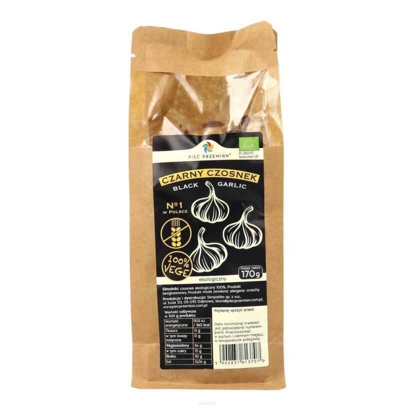 Czarny czosnek BIO główki 170 g (3 sztuki) - Pięć Przemian