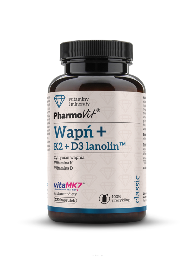 Wapń + K2 + D3 lanolin™ 120 kaps | Classic Pharmovit