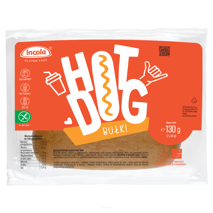 BUŁKI DO HOT-DOGÓW Z CEBULĄ BEZGLUTENOWE (2 szt.) 130 g - INCOLA