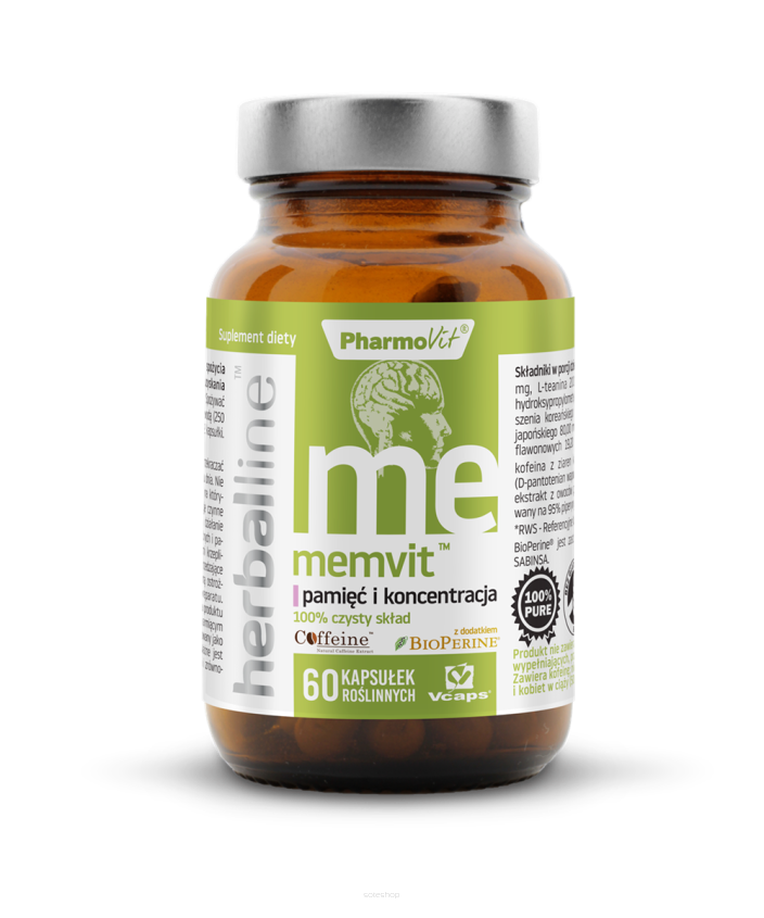 Memvit™ pamięć i koncentracja 60 kaps Vcaps® | Herballine™ Pharmovit
