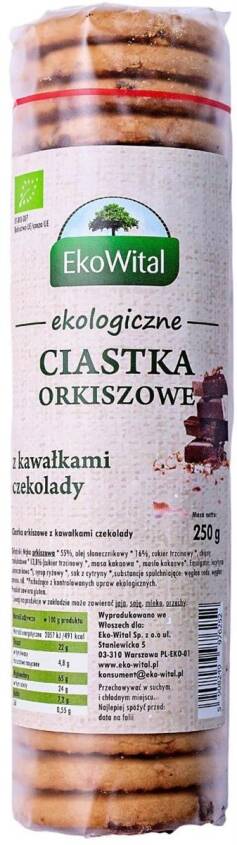 Ciastka orkiszowe pełnoziarniste z kawałkami czekolady BIO 250 g