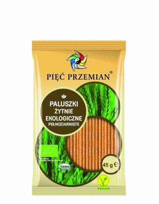 Paluszki żytnie pełnoziarniste BIO 45 g - Pięć Przemian