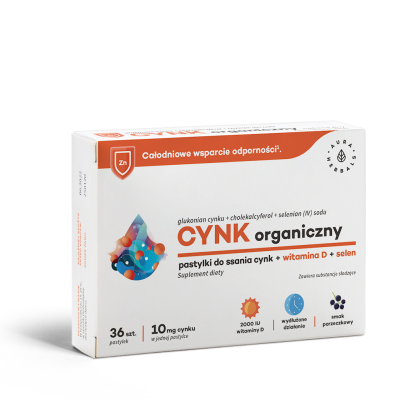 Cynk organiczny (10mg) + witamina D3 + selen - pastylki do ssania 36 szt. - Aura Herbals