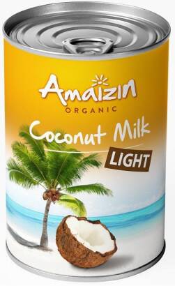 COCONUT MILK - NAPÓJ KOKOSOWY LIGHT BEZ GUMY GUAR (9 % TŁUSZCZU) BIO 400 ml (PUSZKA) - AMAIZIN