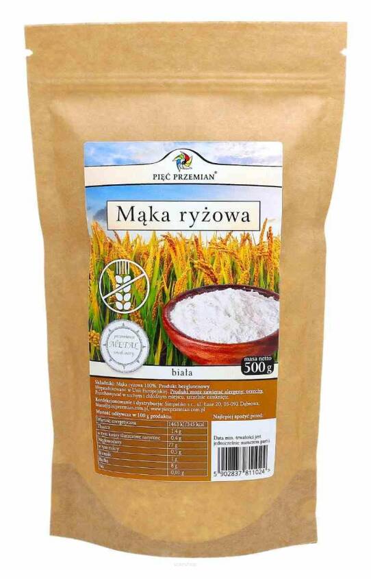 Mąka ryżowa BIAŁA bezglutenowa 500 g - Pięć Przemian