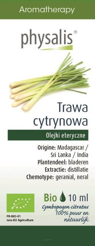 OLEJEK ETERYCZNY TRAWA CYTRYNOWA (LEMONGRASS) BIO 10 ml - PHYSALIS