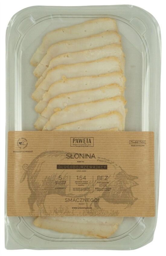 SŁONINA WIEPRZOWA DOJRZEWAJĄCA PLASTRY BEZGLUTENOWA 65 g - PAWĘTA