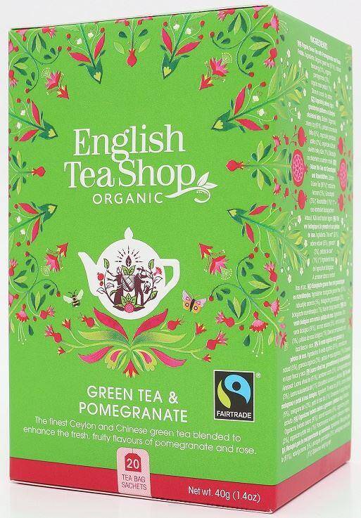 HERBATA ZIELONA Z GRANATEM I PŁATKAMI RÓŻY FAIR TRADE BIO (20 x 2 g) 40 g - ENGLISH TEA SHOP ORGANIC