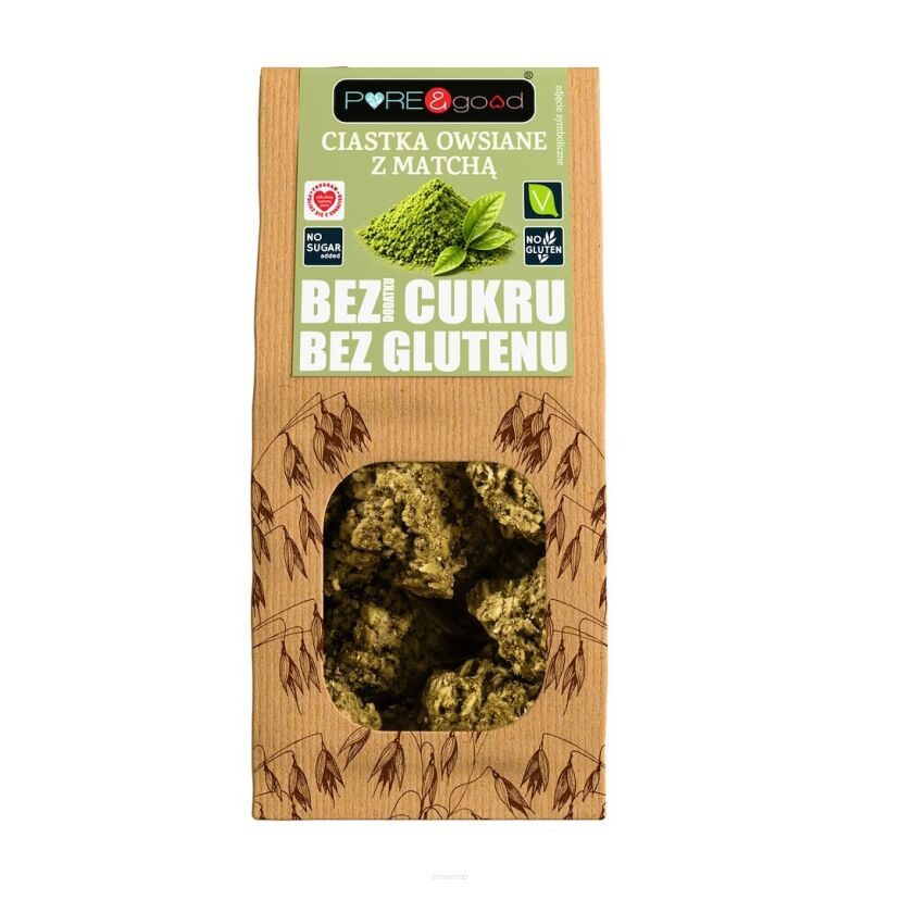 Ciastka owsiane z matchą bez glutenu, bez dodatku cukru 150 g Pure&Good - Mercatare