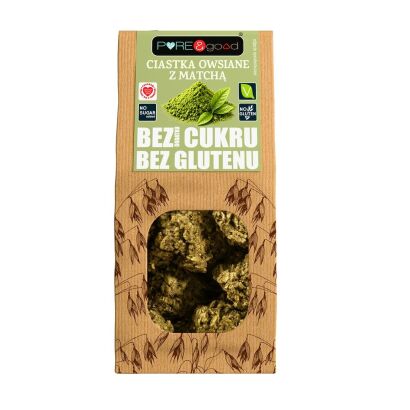 Ciastka owsiane z matchą bez glutenu, bez dodatku cukru 150 g Pure&Good - Mercatare