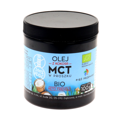 Olej MCT z kokosa BIO proszek 100 g - Pięć Przemian
