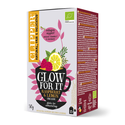 HERBATKA O SMAKU MALINOWO - CYTRYNOWYM NA PIĘKNĄ SKÓRĘ (GLOW FOR IT) BIO (15 x 2 g) 30 g - CLIPPER