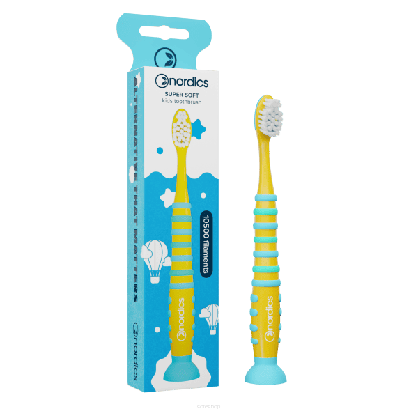 SZCZOTECZKA DO ZĘBÓW DLA DZIECI 10500 SUPER MIĘKKA ŻÓŁTO - NIEBIESKA RAKIETA - NORDICS
