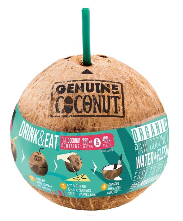 KOKOS BIO ZE SŁOMKĄ (około 0,75 kg) - GENUINE COCONUT