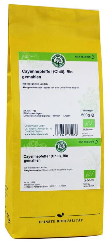 CHILI (PIEPRZ CAYENNE) BIO 500 g - HORECA (LEBENSBAUM)