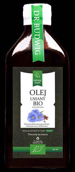 Olej lniany tłoczony na zimno BIO (do diety budwigowej) 250ml Zielony Nurt