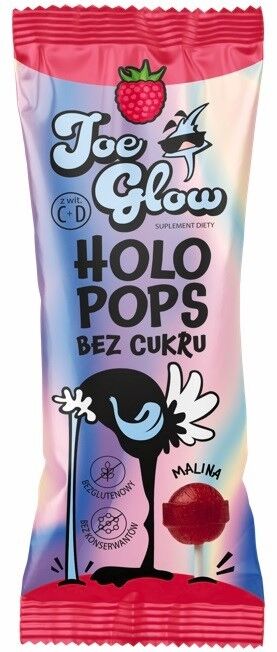 HOLOPOPS lizak kulka bez cukru o smaku mailinowym 8g z witaminą C i D (SPRZEDAŻ NA OPAKOWANIA ZBIORCZE)