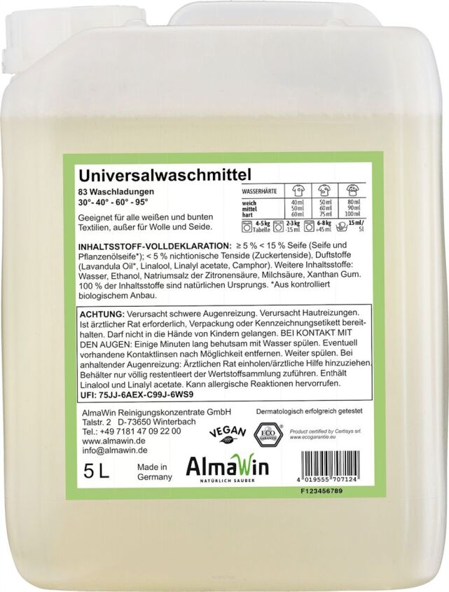 PŁYN DO PRANIA UNIWERSALNY LAWENDOWY ECO 5 L (83 PRANIA) - ALMAWIN