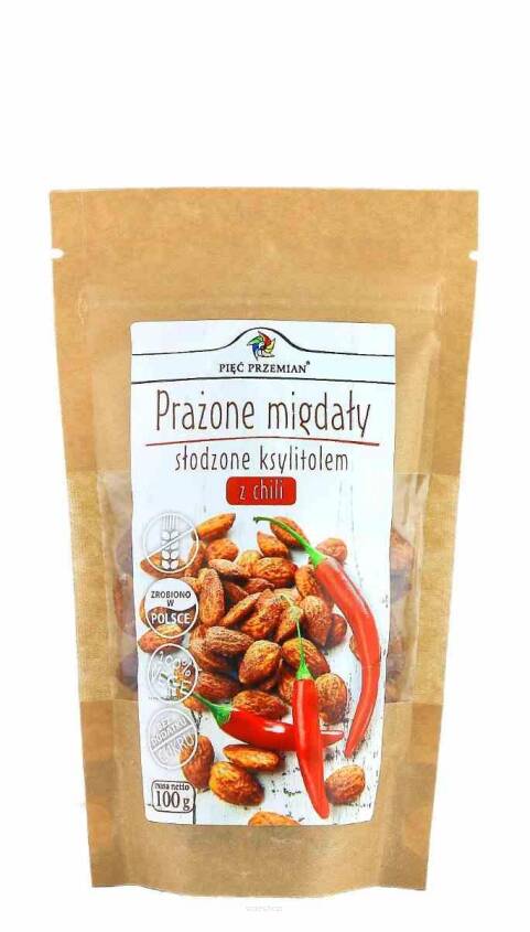 Prażone migdały z ksylitolem i chilli 100 g - Pięć Przemian