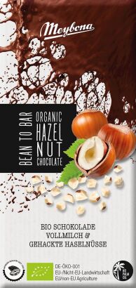 CZEKOLADA MLECZNA Z ORZECHAMI LASKOWYMI BIO 80 g - MEYBONA