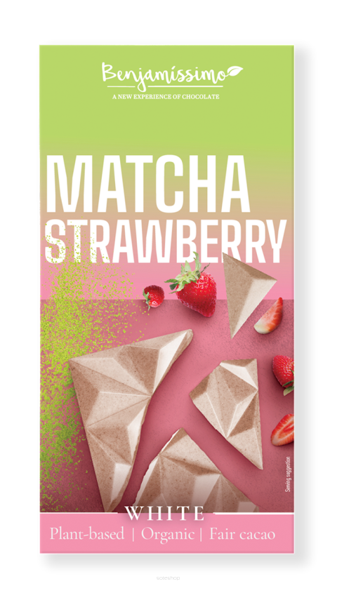 TABLICZKA KAKAOWA HERBATA MATCHA - TRUSKAWKA BEZGLUTENOWA BIO 60 g - BENJAMISSIMO