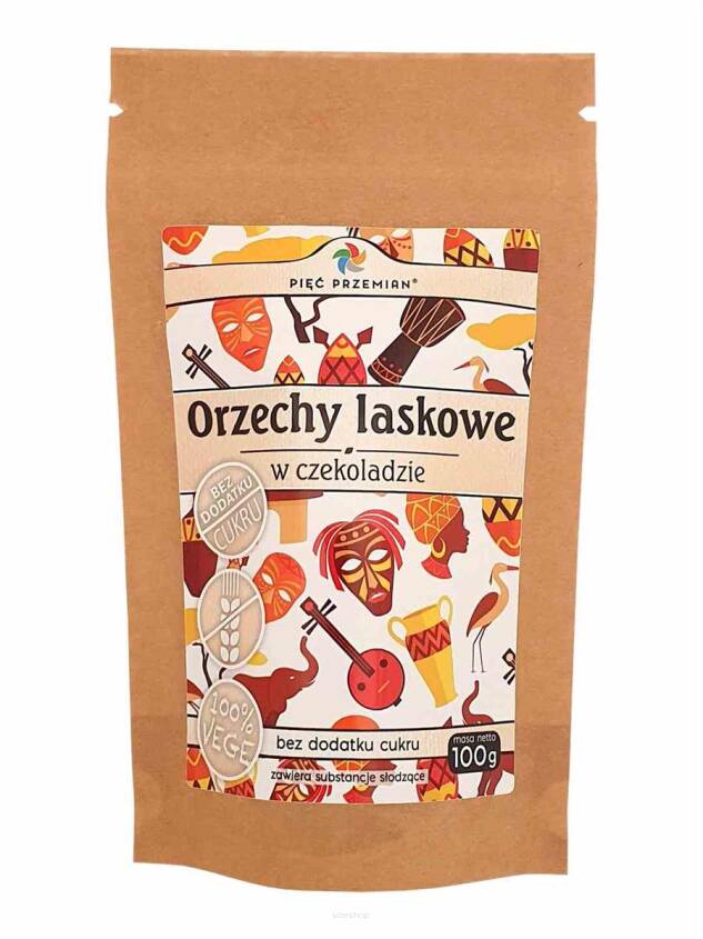 Orzechy laskowe w czekoladzie bez cukru 100 g - Pięć Przemian