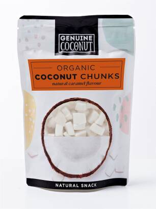 KAWAŁKI KOKOSA ŚWIEŻE O SMAKU KARMELOWYM BEZGLUTENOWE BIO 100 g - GENUINE COCONUT