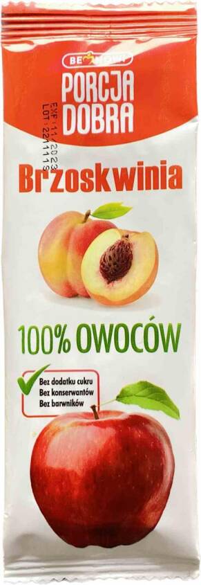 Listki owocowe Porcja dobra JABŁKOWO - BRZOSKWINIOWA PRZEKĄSKA 16 g - Pure Life