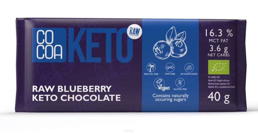 CZEKOLADA KETO Z JAGODAMI I OLEJEM MCT BEZ DODATKU CUKRU BIO 40 g - COCOA