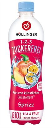 NAPÓJ GAZOWANY O SMAKU BRZOSKWINIA - MARAKUJA BEZ CUKRU BIO 500 ml - HOLLINGER