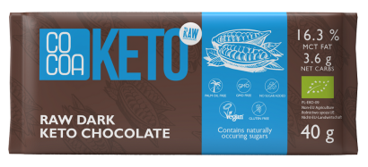 CZEKOLADA KETO Z OLEJEM MCT BEZ DODATKU CUKRU BIO 40 g - COCOA