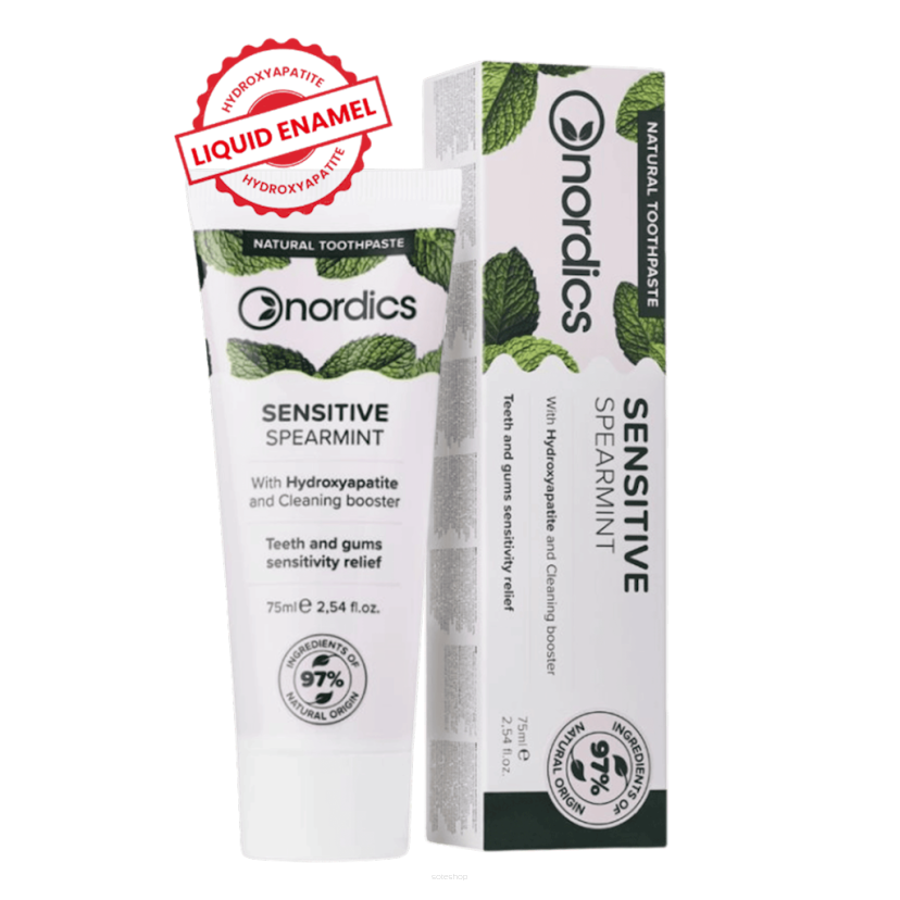 PASTA DO ZĘBÓW REMINERALIZUJĄCA SENSITIVE Z PŁYNNYM SZKLIWEM BEZ FLUORU 75 ml - NORDICS